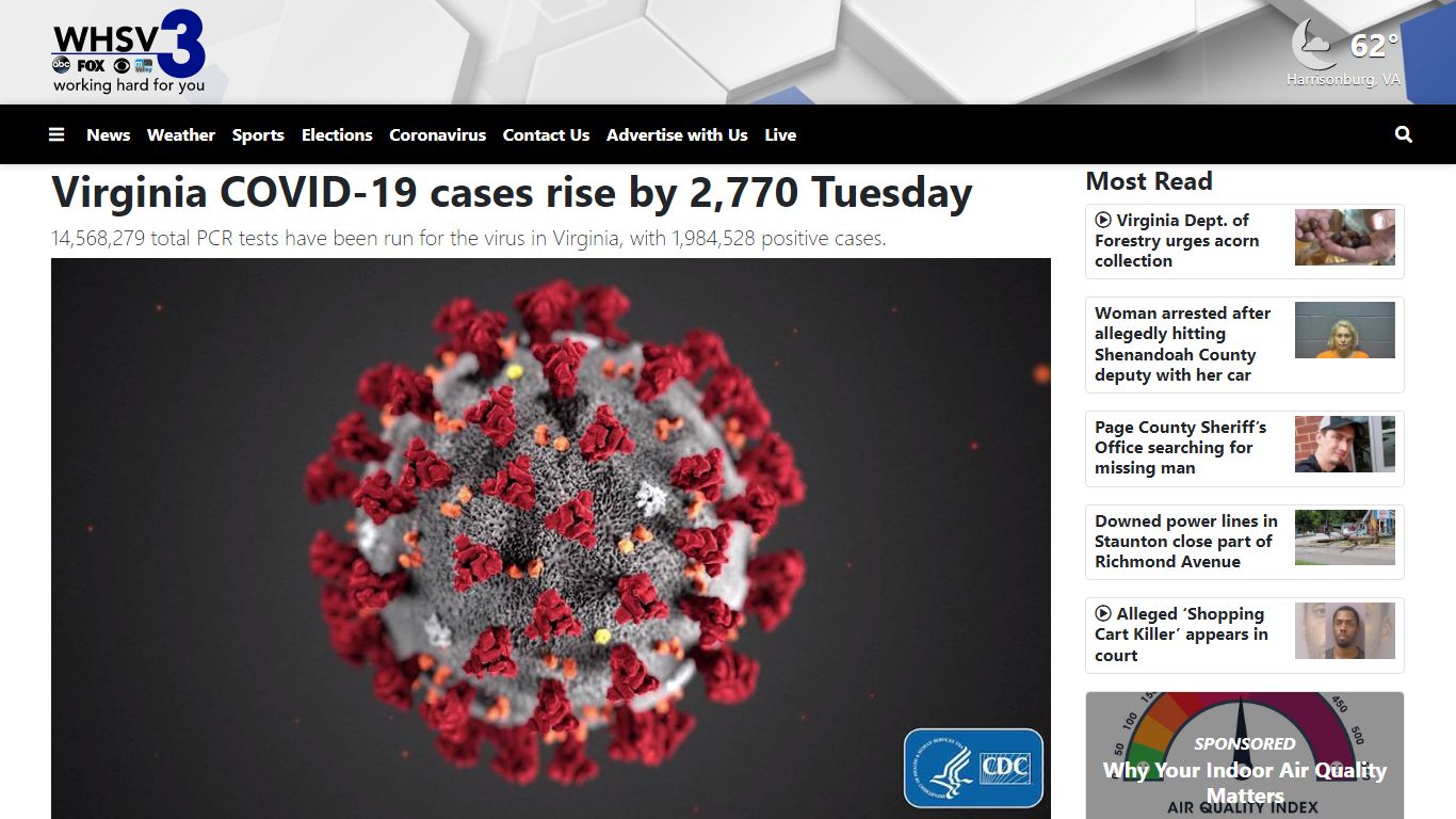 Virginia COVID-19 cases rise by 2,770 Tuesday - whsv.com